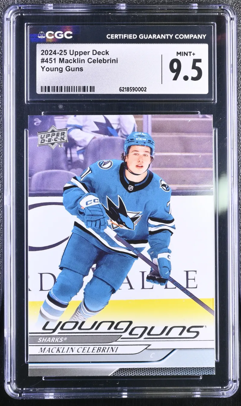 Macklin Celebrini 2024-25 Upper Deck Young Guns card graded CGC 9.5
