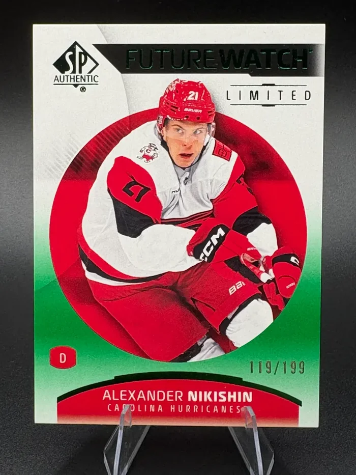 2025-26 Upper Deck SP Authentic Alexander Nikishin Future Watch Limited, numbered 119/199, Carolina Hurricanes